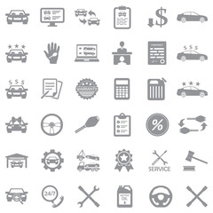 Car Dealer Icons. Gray Flat Design. Vector Illustration.