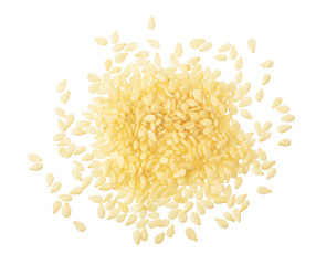 Obraz premium Sesame seeds isolated on white background top view. Flat lay