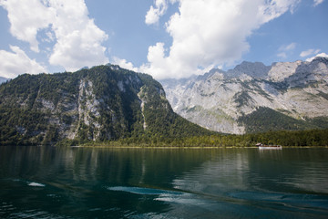 Summer scene in Konigsee lake, Bavaria, South Germany. Europe