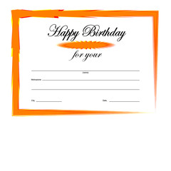 Certificate of birthday greetings with text for motivation in vector format in orange color
