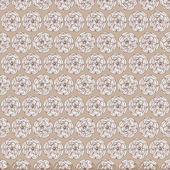 Seamless pattern on a vintage color background. Top of ponderosa pine cones. Hand-drawn collection of winter symbols. Vector illustration.