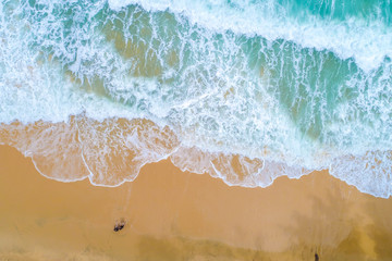 Top aerial view stunning beautiful sea landscape sand wave beach with turquoise water
