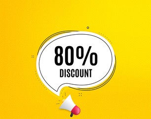 80% Discount. Megaphone banner with chat bubble. Sale offer price sign. Special offer symbol. Loudspeaker with speech bubble. Discount promotion text. Social Media banner. Vector