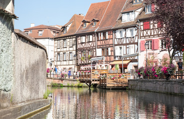 Colmar, France on july 20, 2020; Petite Venice, water canal and traditional half timbered houses. Colmar is a charming town in Alsace, France.