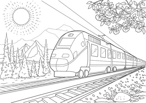 Электричка раскраска для детей распечатать Train Vector Landscape Зображення - огляд 34,263 Стокові фото, векторні зображен