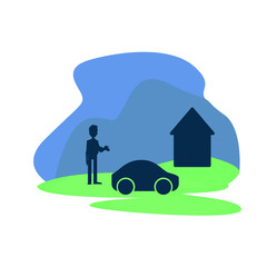 man in front of house