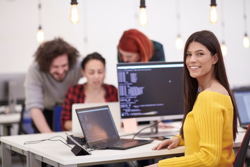 at work  in creative modern coworking startup open space office