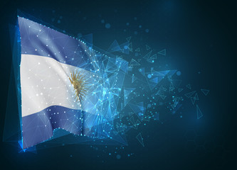 Argentina,  vector flag, virtual abstract 3D object from triangular polygons on a blue background