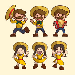 set of cute festa junina character with optional apprearance. premium kawaii vector