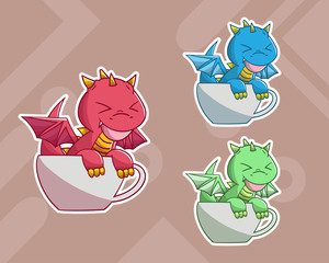 set of cute coffee dragon mascot logo with optional appearance. premium kawaii vector
