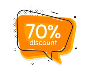 70% Discount. Thought chat bubble. Sale offer price sign. Special offer symbol. Speech bubble with lines. Discount promotion text. Vector