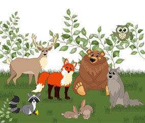 Cute woodland forest animals. Bear, fox, rabbit, wolf, deer, raccoo, owl. Great for baby shower and kids design