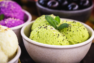 vegan avocado ice cream, without sugar or added milk, without preservatives. Served in recycled...