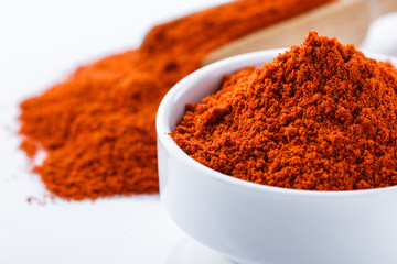 fragrant ground paprika on a white acrylic background