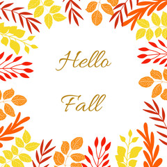Vector autumn beautiful frame of yellow and red leaves,  berries