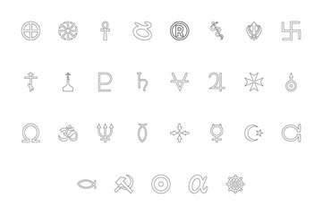 Religious and international symbol black color set outline style image