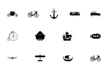 Vintage transport concept black color set solid style image