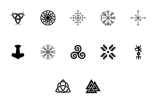 Scandinavian symbols and culture black color set solid style image