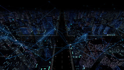 Digital City Network Building Technology Communication Data Business 3D illustration Background