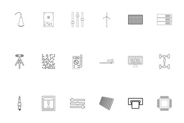 Industrial electronics black color set outline style image