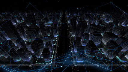 Digital City Network Building Technology Communication Data Business 3D illustration Background