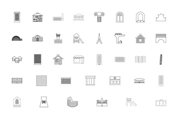 Architecture black color set outline style image