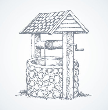 Ancient Well. Vector Drawing