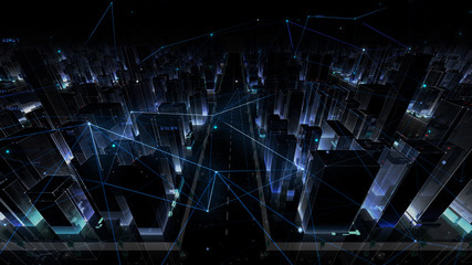 Digital City Network Building Technology Communication Data Business 3D illustration Background