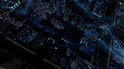 Digital City Network Building Technology Communication Data Business 3D illustration Background