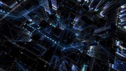 Digital City Network Building Technology Communication Data Business 3D illustration Background