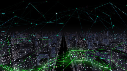 Digital City Network Building Technology Communication Data Business 3D illustration Background