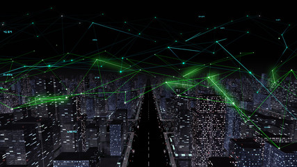 Digital City Network Building Technology Communication Data Business 3D illustration Background