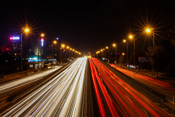 Fototapeta na wymiar lightpaint traffic road at night