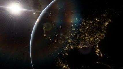 Fototapeta na wymiar united states of america from space, earth from orbit, night usa from space 3d render