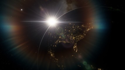 united states of america from space, earth from orbit, night usa from space 3d render