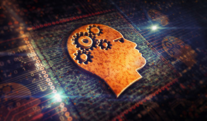 Artificial intelligence with head metal symbol digital 3d illustration