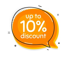Up to 10% Discount. Thought chat bubble. Sale offer price sign. Special offer symbol. Save 10 percentages. Speech bubble with lines. Discount tag promotion text. Vector