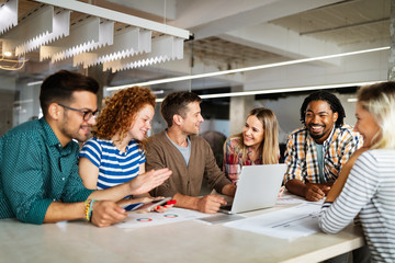 Business people friends discussing brainstorming ideas at meeting