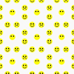 Simple faces emoji pattern. Emoticon of sad and happy. Yellow face seamless pattern. Vector background. Design for a poster, cover, textile. 