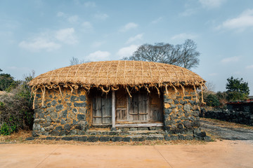 Fototapeta na wymiar Seongeup Folk Village, Korean traditional house in Jeju Island, Korea