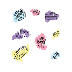 vector set of hand drawn cakes and sweets