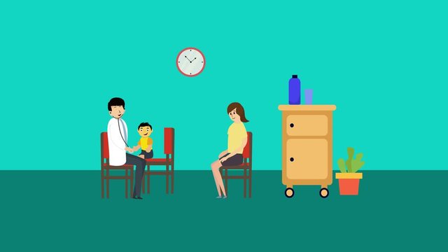Mother with her son checking up with pediatrician