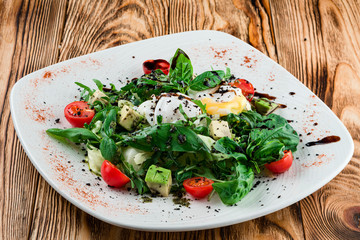 fresh salad with poached egg