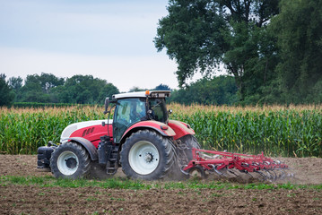 Tractor ploughing a field