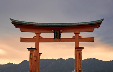 Great torii of Miyajima at sunset, near Hiroshima, Japan