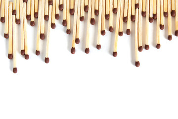 Group of matches isolated on white background with copy space