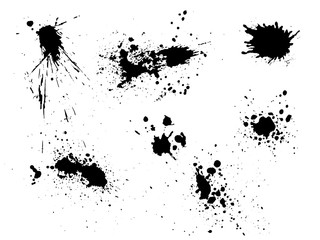 Fototapeta premium Vector black and white ink splash, blot and brush stroke, spot, spray, smudge, spatter, splatter, drip, drop, ink blob Grunge textured elements for design, background.