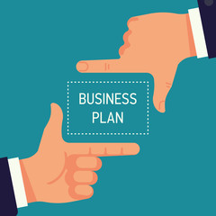 Flat vector concept design on ’Business Plan’ with businessman focusing doing finger frame