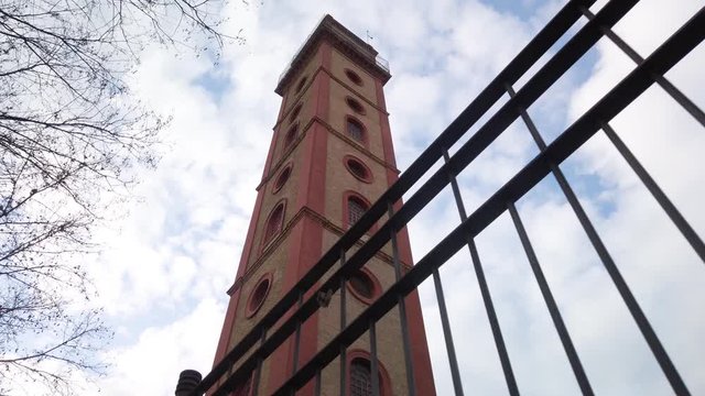 Perdigones Tower in Seville, Spain, Low Angle Slider on Cloudy Day