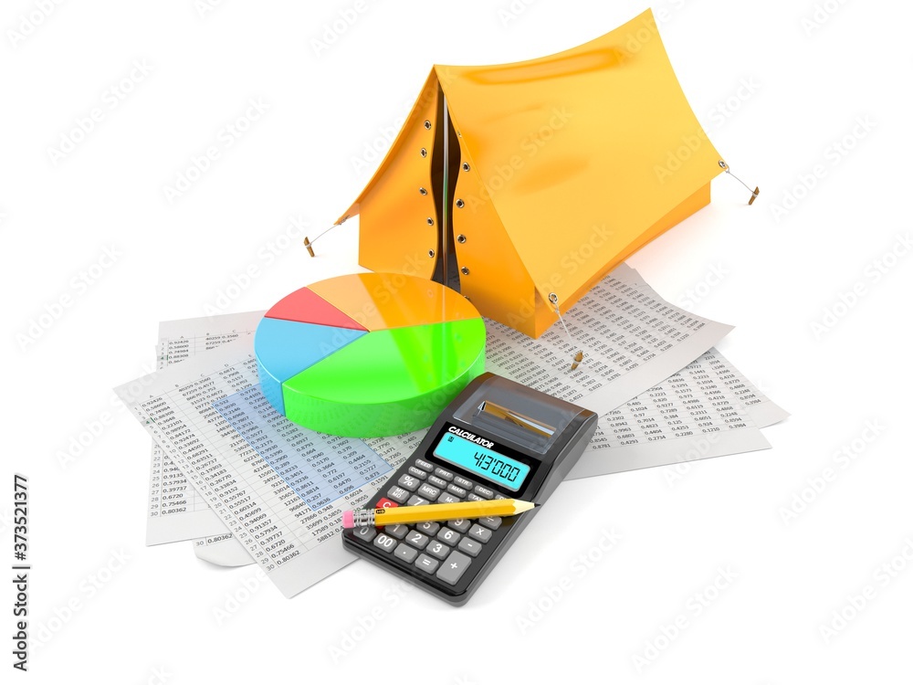 Poster Tent with documents and calculator